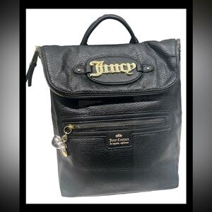New Juicy Couture Backpack Black Leather Zipper Charms And Compartments!
